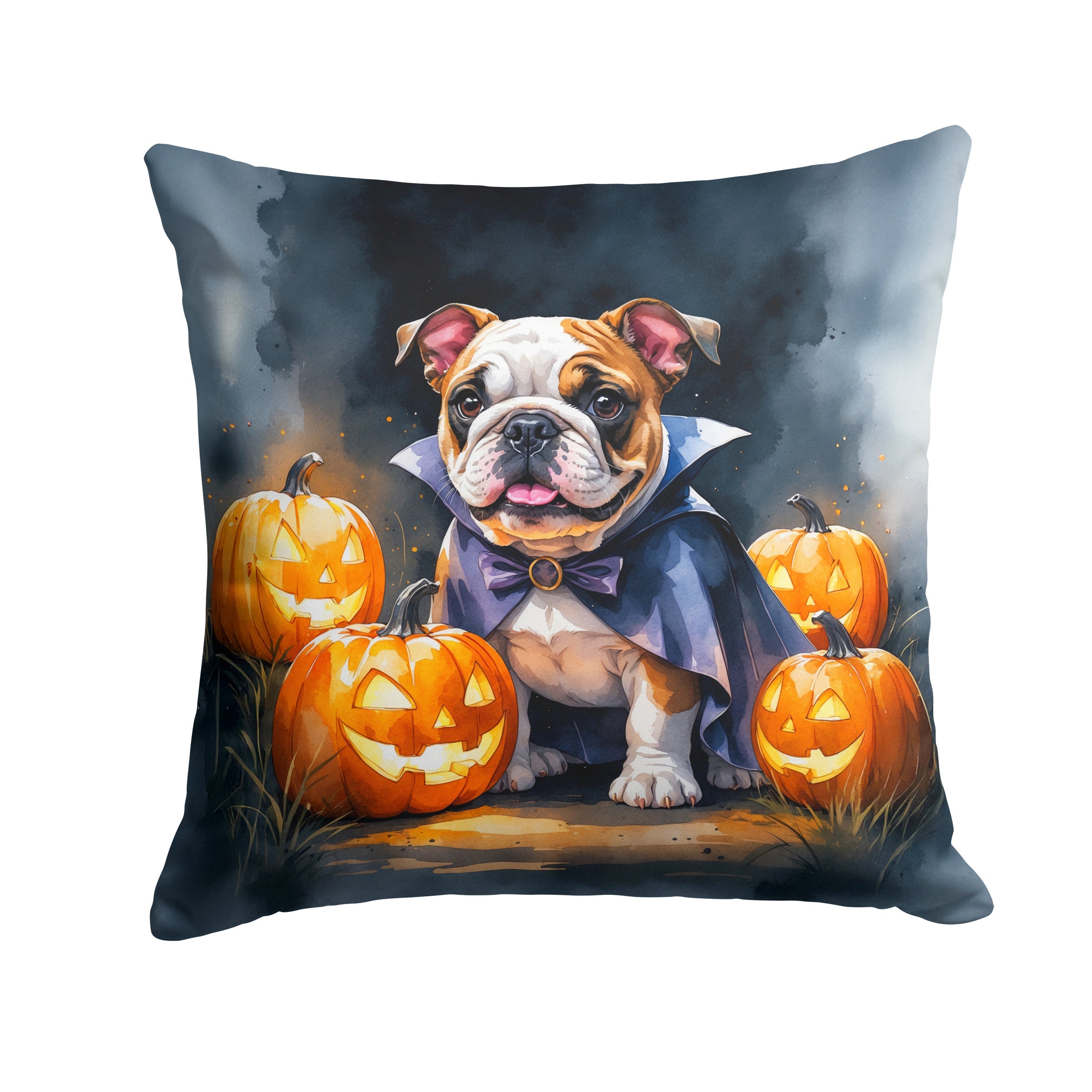 English Bulldog Puppy Halloween Decorative Throw Pillow 18x18 Indoor Outdoor Accent Cushion, Fabric Cover with Insert for Sofa, Bed, Porch & Living Room