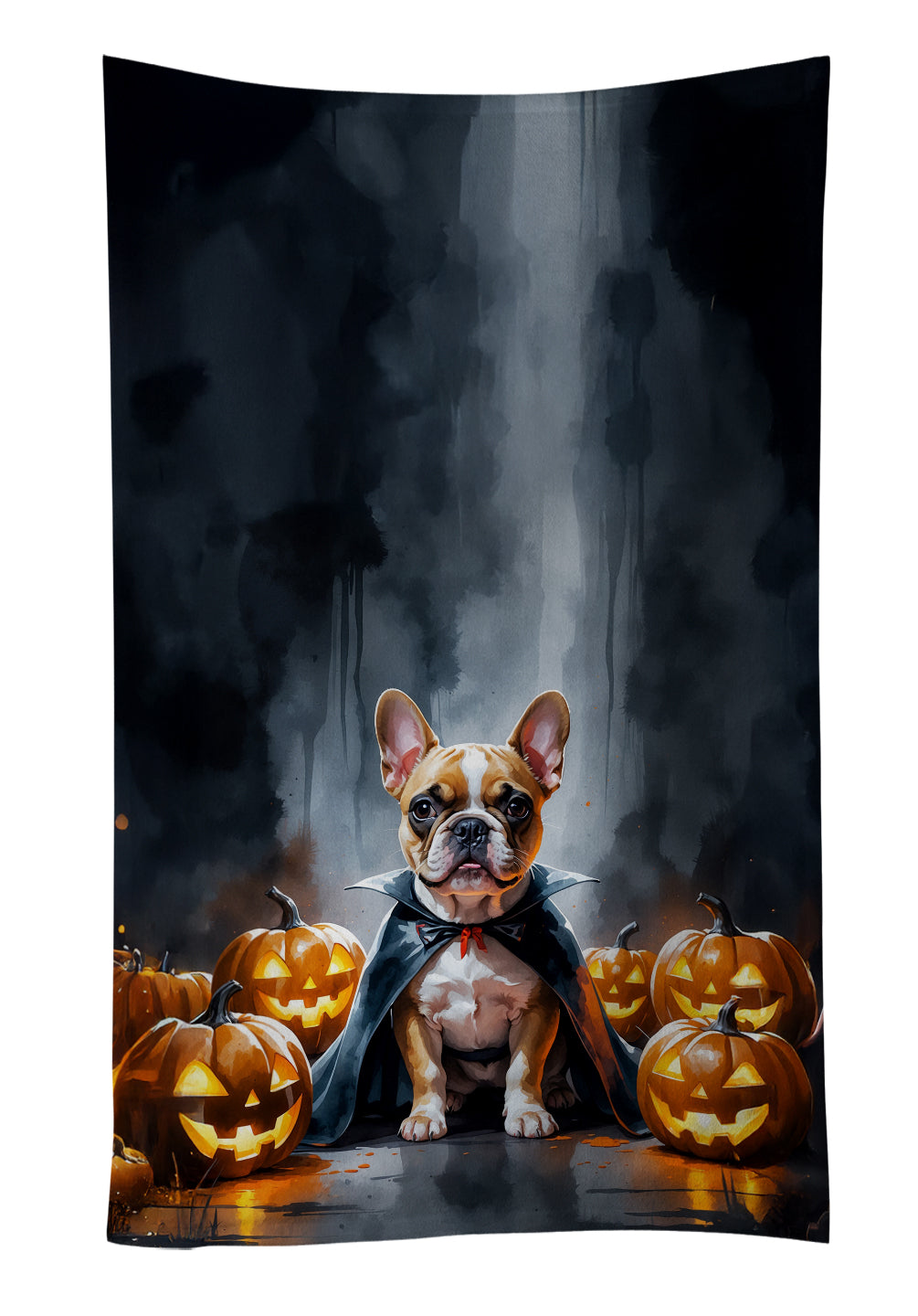 French Bulldog Puppy Halloween Kitchen Towel Velour Plush Front and Cotton Loop Back Machine Washable