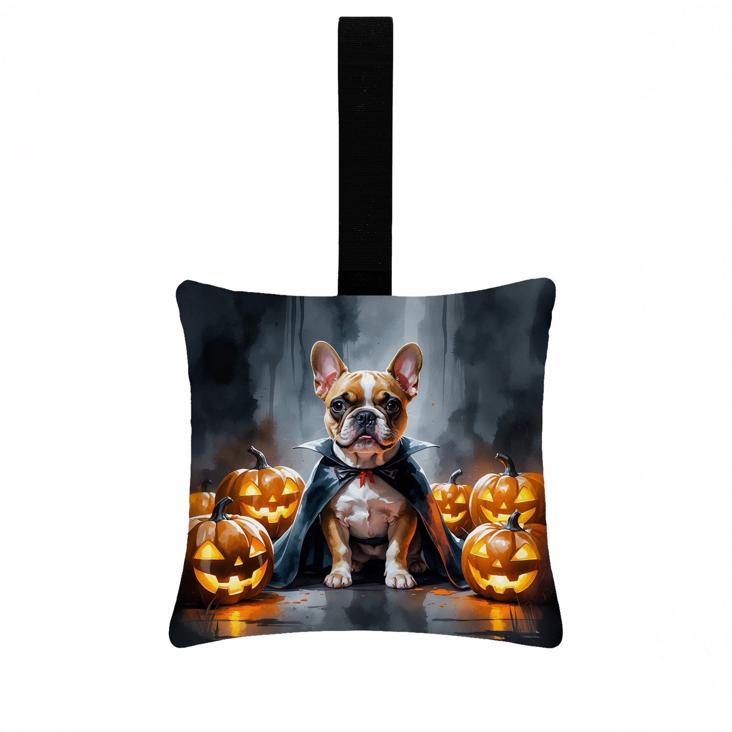 French Bulldog Puppy Halloween Hanging Square Fabric Ornament 3.5 × 3.5 Decorative Door-Knob & Tree Hanger, Soft Fabric