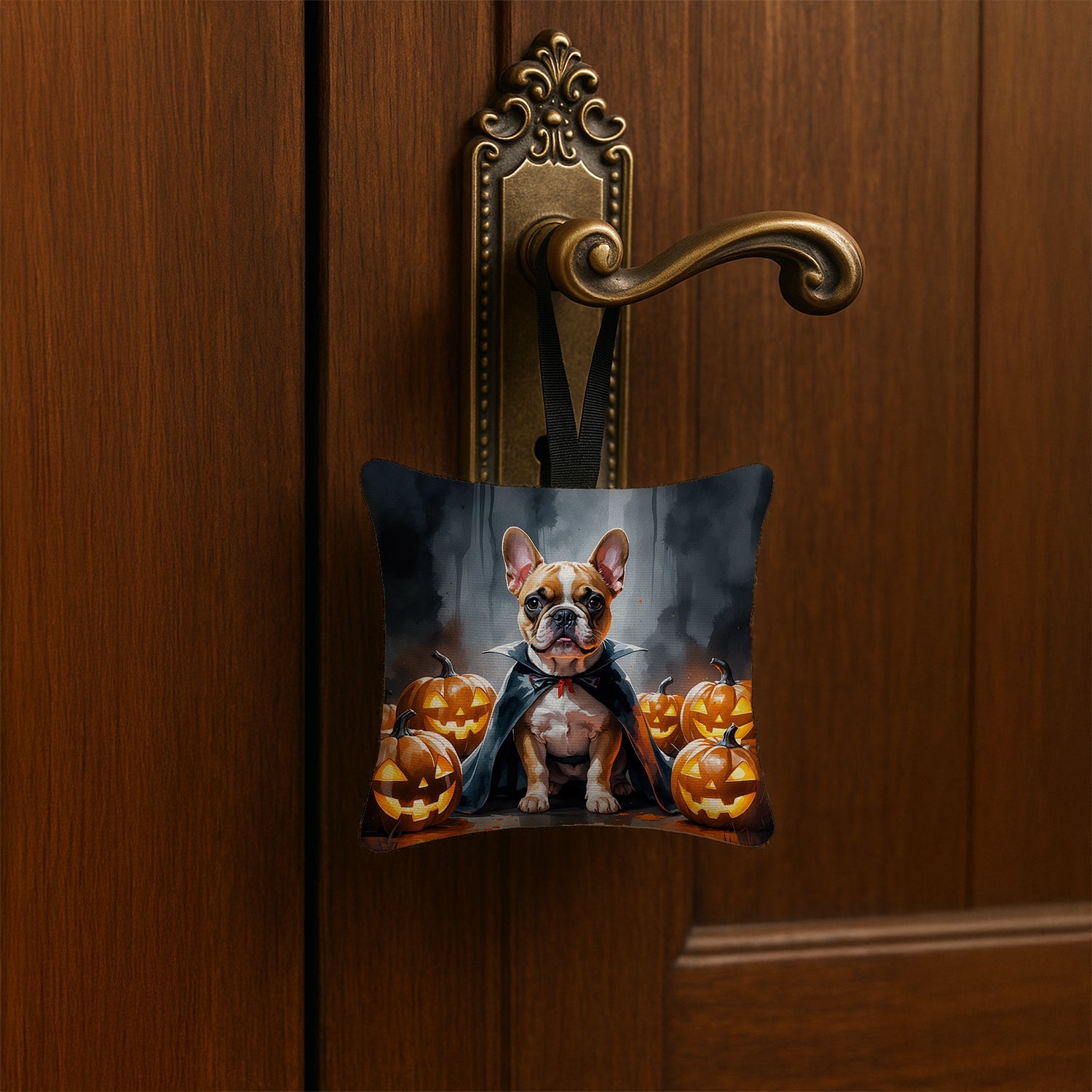French Bulldog Puppy Halloween Hanging Square Fabric Ornament 3.5 × 3.5 Decorative Door-Knob & Tree Hanger, Soft Fabric