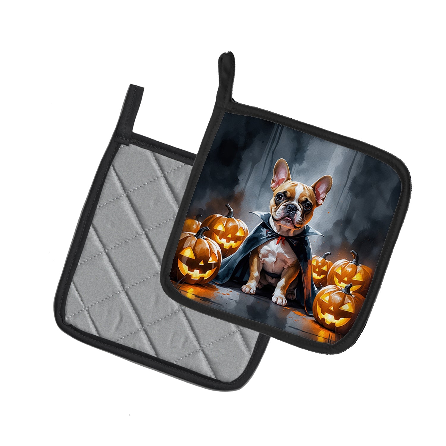 French Bulldog Puppy Halloween Pot Holder Set of 2 Heat Resistant Quilted Hot Pads 7.5 x 7.5 Inch, Insulated Kitchen Trivets for Cooking & Baking