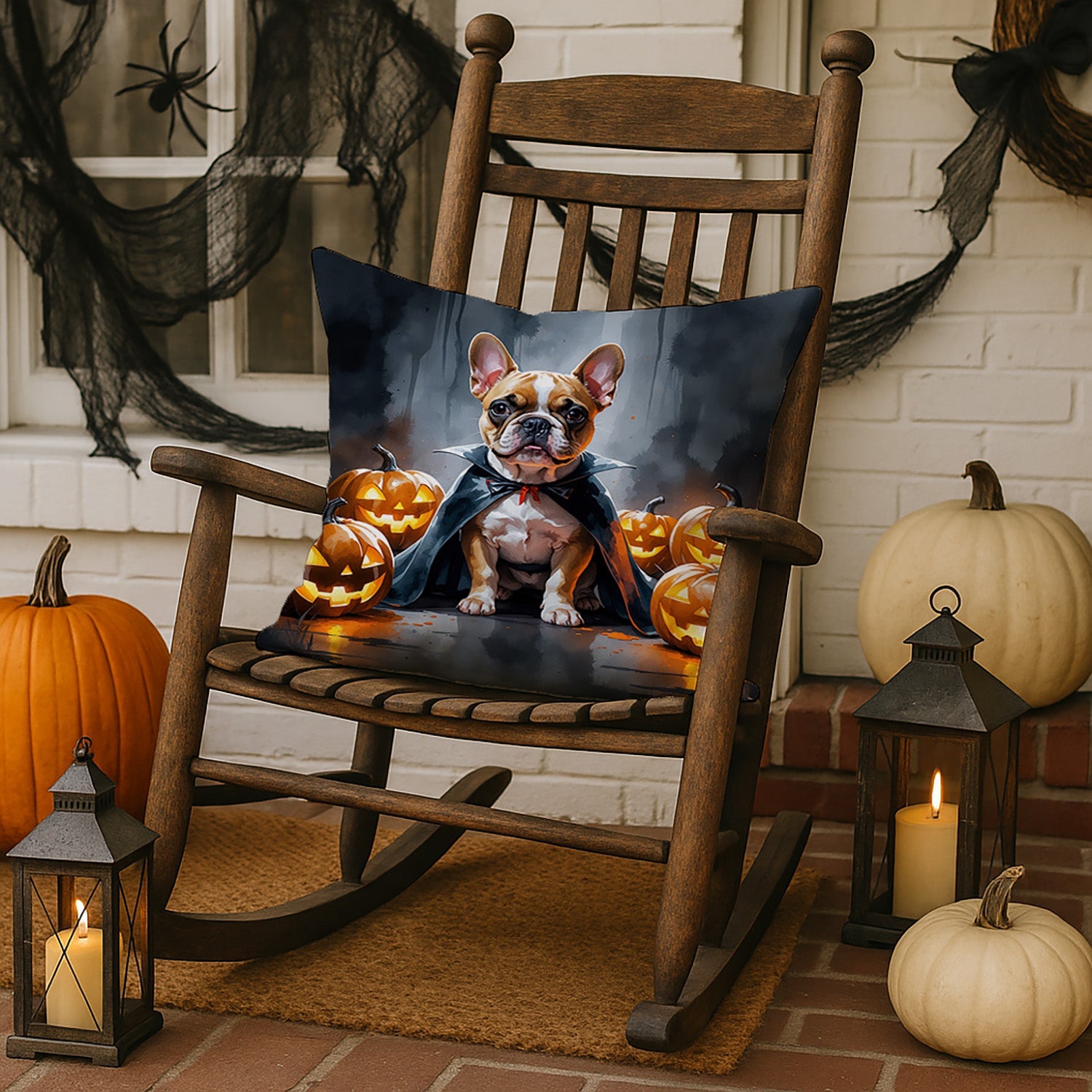 French Bulldog Puppy Halloween Decorative Throw Pillow 18x18 Indoor Outdoor Accent Cushion, Fabric Cover with Insert for Sofa, Bed, Porch & Living Room