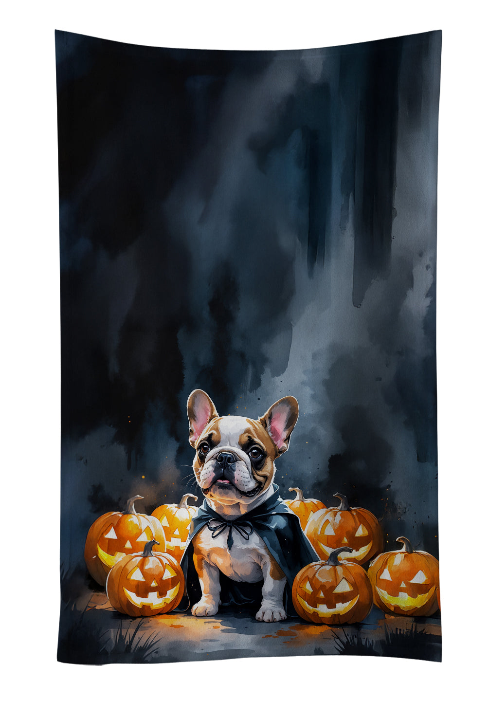 French Bulldog Puppy Halloween Kitchen Towel Velour Plush Front and Cotton Loop Back Machine Washable