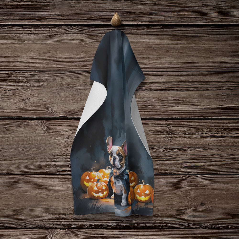 French Bulldog Puppy Halloween Kitchen Towel Velour Plush Front and Cotton Loop Back Machine Washable
