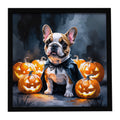 French Bulldog Puppy Halloween Framed Metal Print Bathroom, Kitchen, Office, Home Decor Wall Art Ready to Hang, Square, 8X8