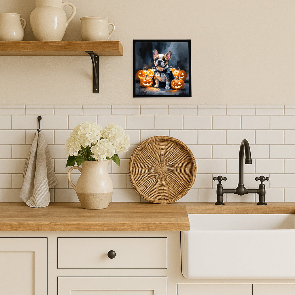 French Bulldog Puppy Halloween Framed Metal Print Bathroom, Kitchen, Office, Home Decor Wall Art Ready to Hang, Square, 8X8