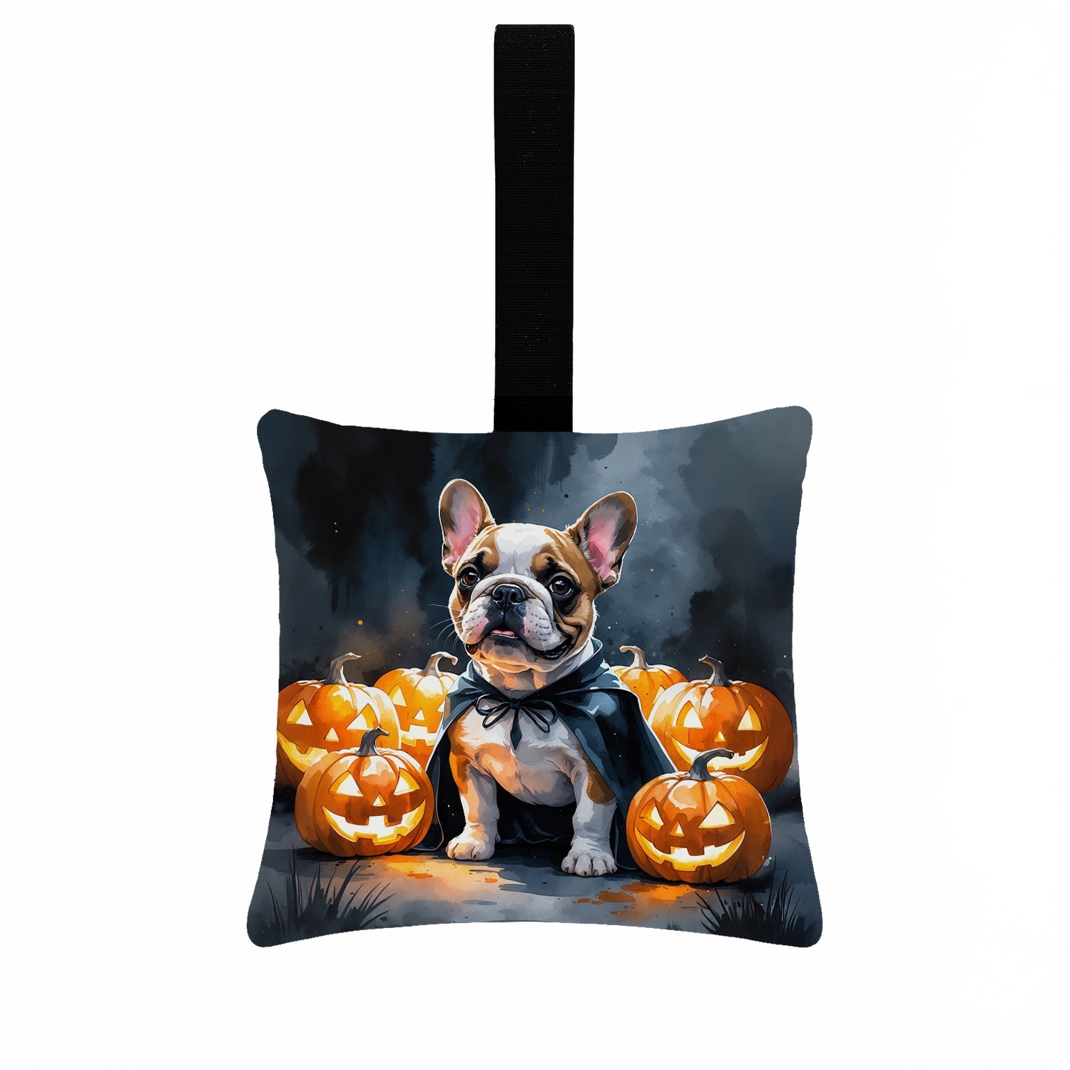 French Bulldog Puppy Halloween Hanging Square Fabric Ornament 3.5 × 3.5 Decorative Door-Knob & Tree Hanger, Soft Fabric