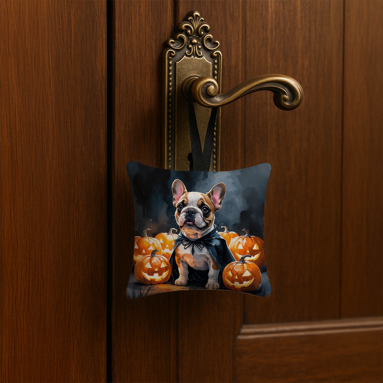 French Bulldog Puppy Halloween Hanging Square Fabric Ornament 3.5 × 3.5 Decorative Door-Knob & Tree Hanger, Soft Fabric