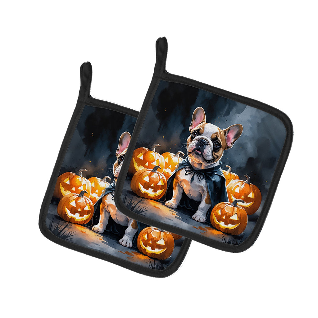 French Bulldog Puppy Halloween Pot Holder Set of 2 Heat Resistant Quilted Hot Pads 7.5 x 7.5 Inch, Insulated Kitchen Trivets for Cooking & Baking