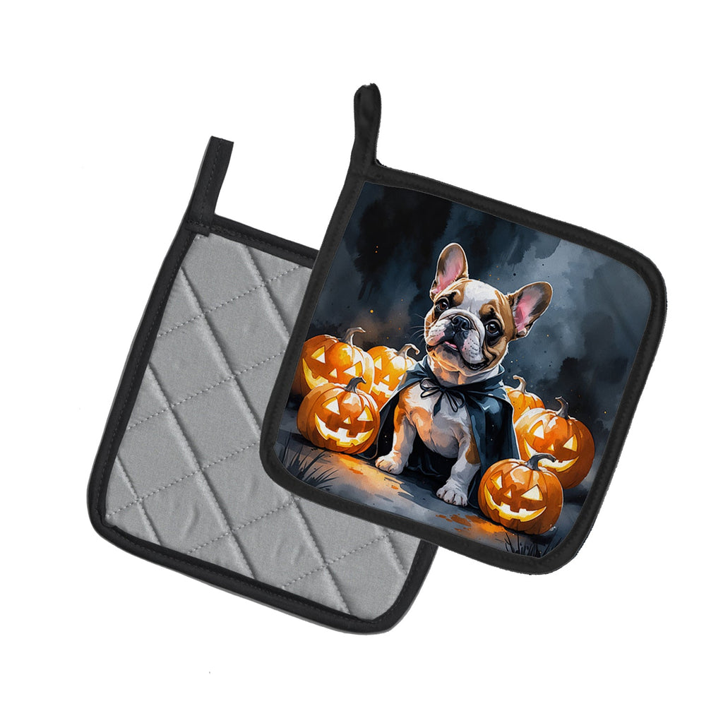 French Bulldog Puppy Halloween Pot Holder Set of 2 Heat Resistant Quilted Hot Pads 7.5 x 7.5 Inch, Insulated Kitchen Trivets for Cooking & Baking