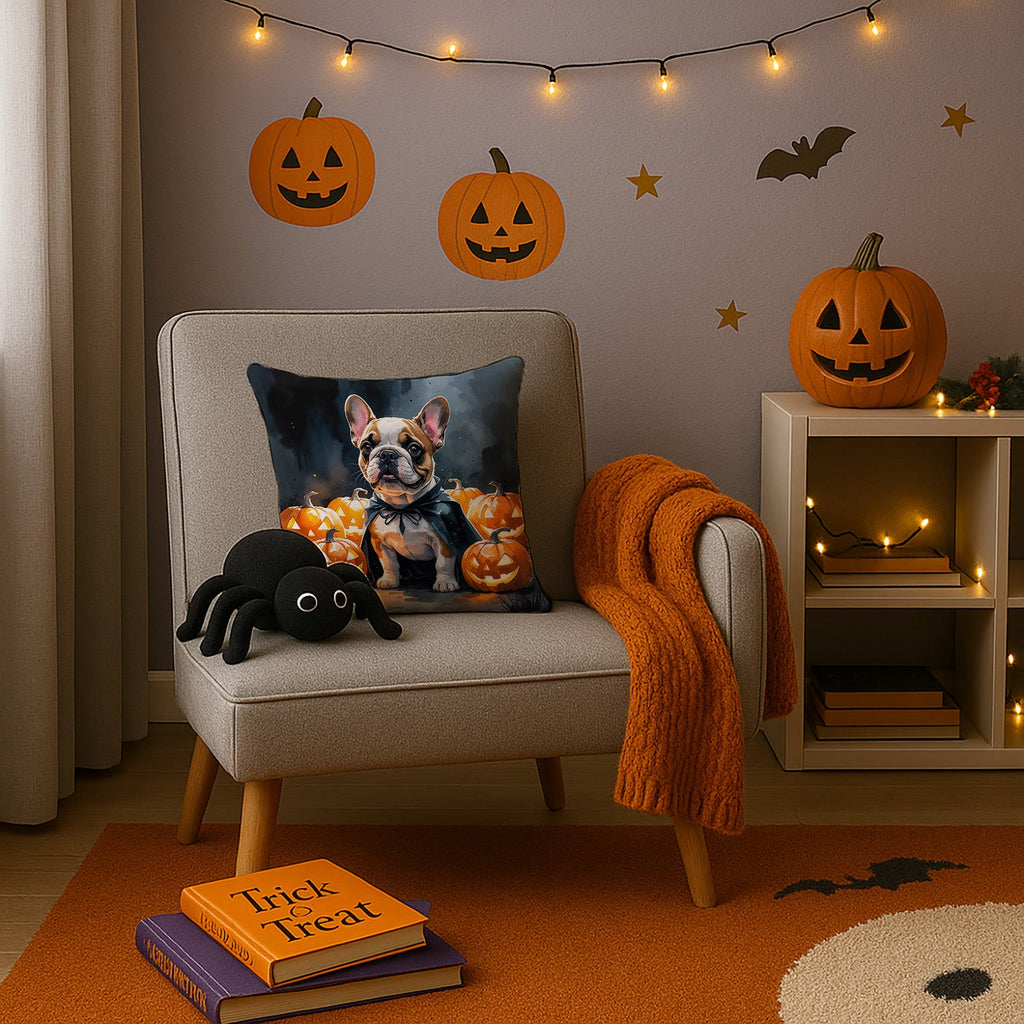 French Bulldog Puppy Halloween Decorative Throw Pillow 14x14 Indoor Outdoor Accent Cushion, Fabric Cover with Insert for Sofa, Bed, Porch & Living Room