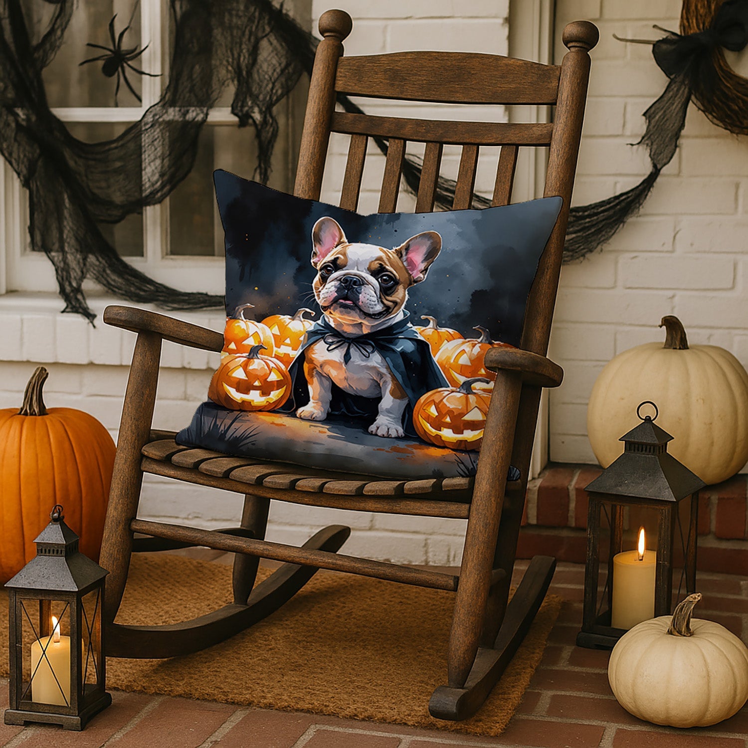French Bulldog Puppy Halloween Decorative Throw Pillow 18x18 Indoor Outdoor Accent Cushion, Fabric Cover with Insert for Sofa, Bed, Porch & Living Room