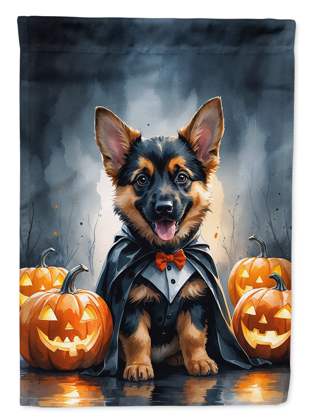 German Shepherd Puppy Halloween House Flag 28x40 Porch Sleeve Pole Decorative Outside Yard Banner Artwork Wall Hanging, Polyester