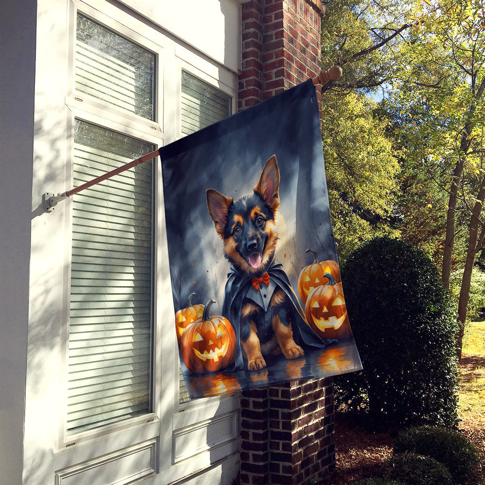German Shepherd Puppy Halloween House Flag 28x40 Porch Sleeve Pole Decorative Outside Yard Banner Artwork Wall Hanging, Polyester