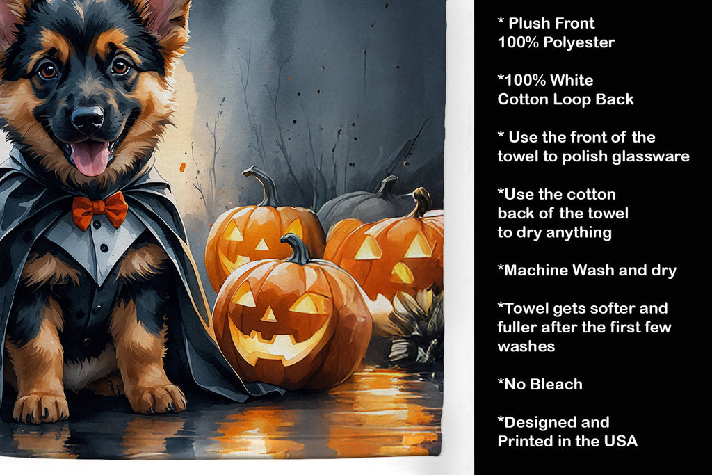 German Shepherd Puppy Halloween Kitchen Towel Velour Plush Front and Cotton Loop Back Machine Washable