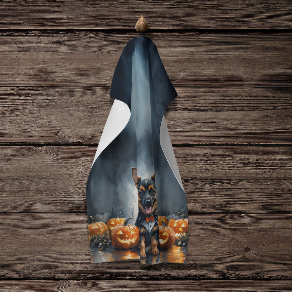 German Shepherd Puppy Halloween Kitchen Towel Velour Plush Front and Cotton Loop Back Machine Washable