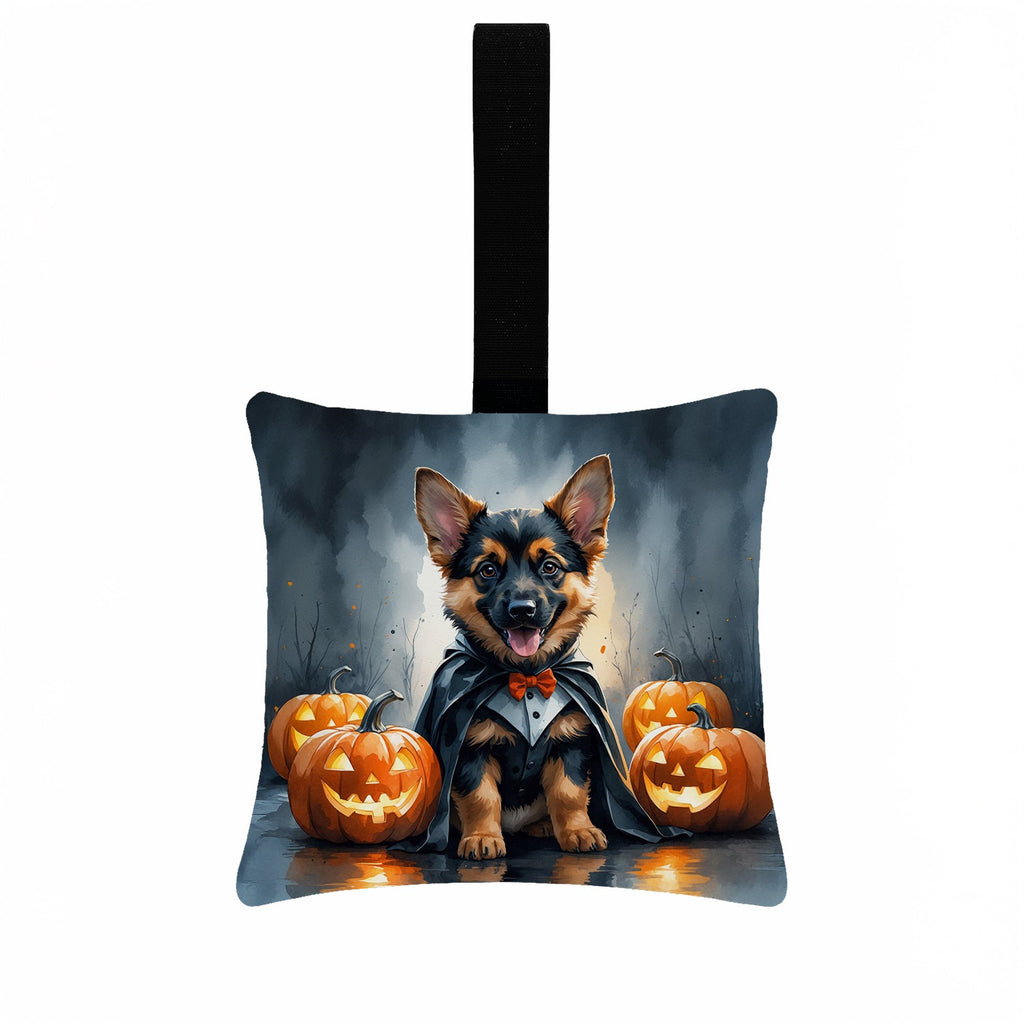 German Shepherd Puppy Halloween Hanging Square Fabric Ornament 3.5 × 3.5 Decorative Door-Knob & Tree Hanger, Soft Fabric