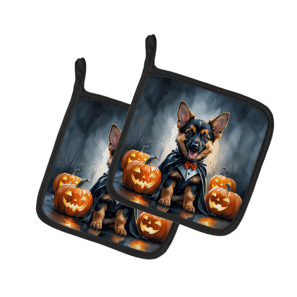 German Shepherd Puppy Halloween Pot Holder Set of 2 Heat Resistant Quilted Hot Pads 7.5 x 7.5 Inch, Insulated Kitchen Trivets for Cooking & Baking