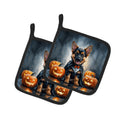German Shepherd Puppy Halloween Pot Holder Set of 2 Heat Resistant Quilted Hot Pads 7.5 x 7.5 Inch, Insulated Kitchen Trivets for Cooking & Baking