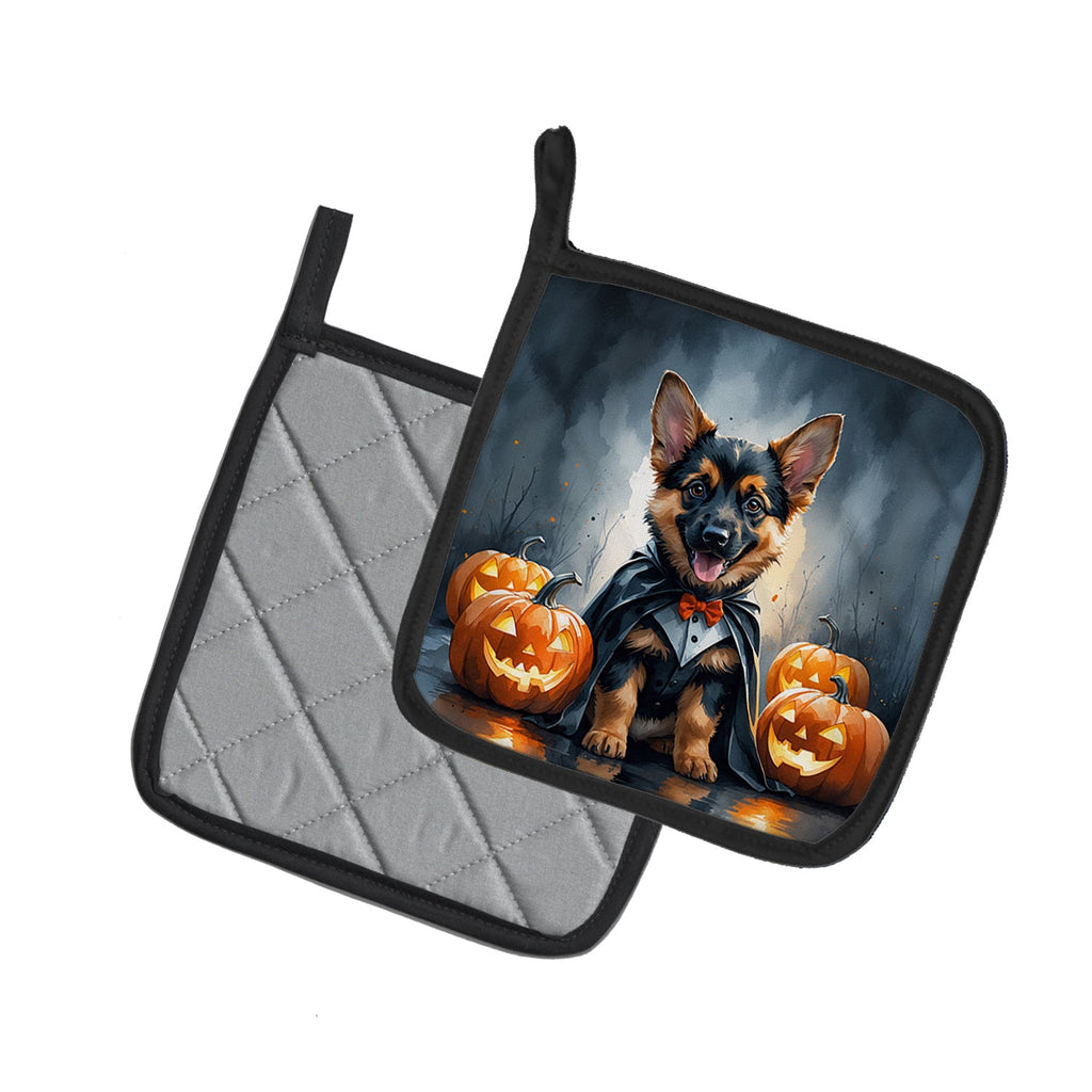 German Shepherd Puppy Halloween Pot Holder Set of 2 Heat Resistant Quilted Hot Pads 7.5 x 7.5 Inch, Insulated Kitchen Trivets for Cooking & Baking