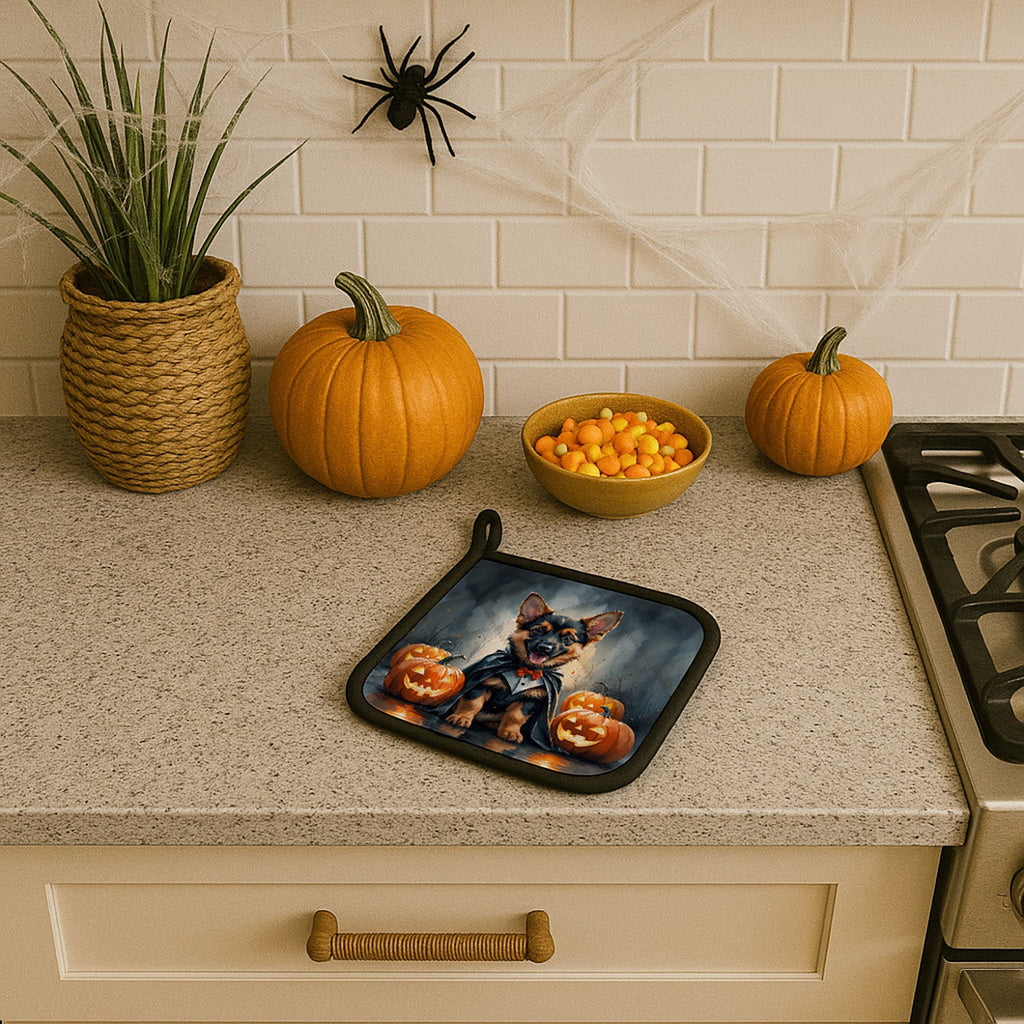 German Shepherd Puppy Halloween Pot Holder Set of 2 Heat Resistant Quilted Hot Pads 7.5 x 7.5 Inch, Insulated Kitchen Trivets for Cooking & Baking