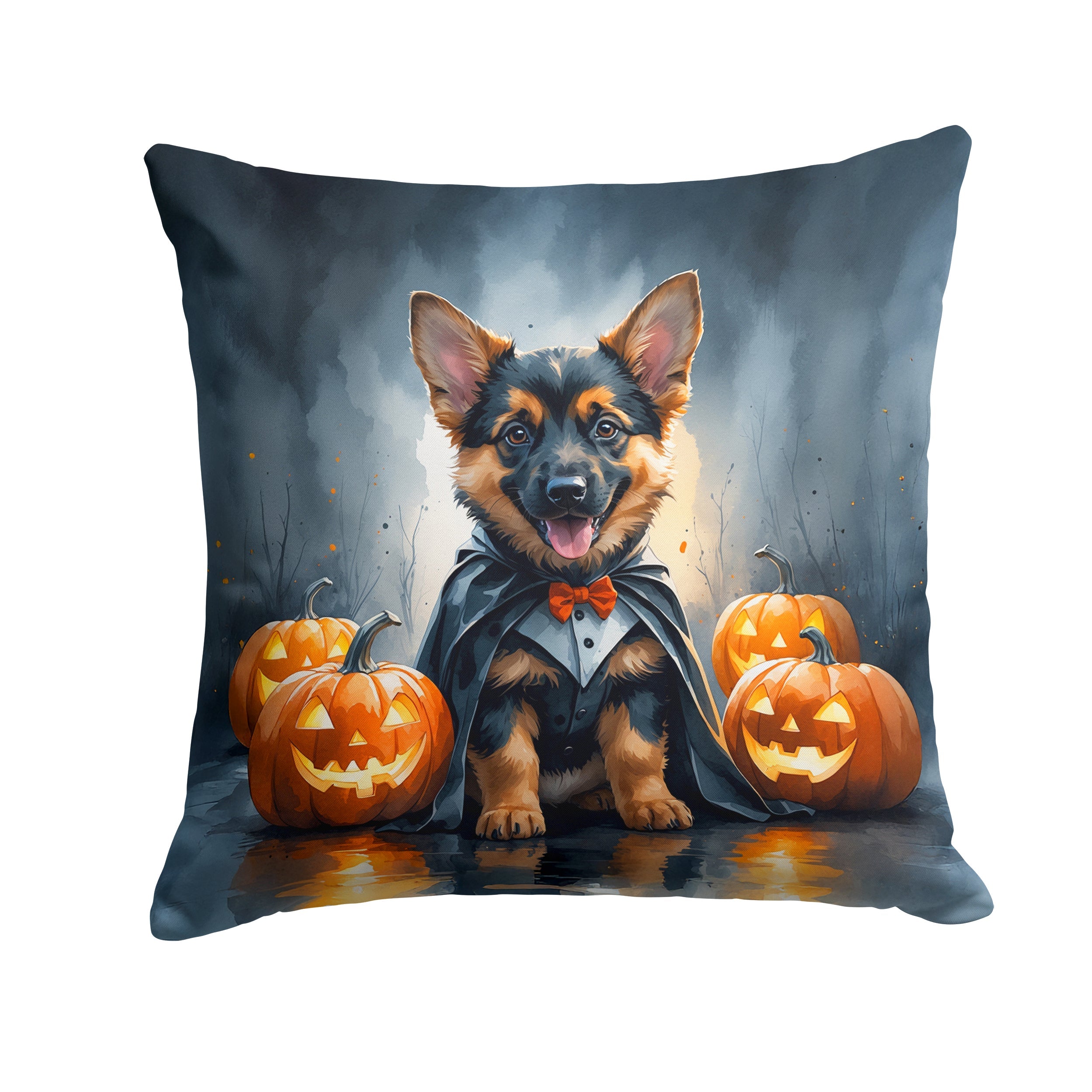German Shepherd Puppy Halloween Decorative Throw Pillow 18x18 Indoor Outdoor Accent Cushion, Fabric Cover with Insert for Sofa, Bed, Porch & Living Room