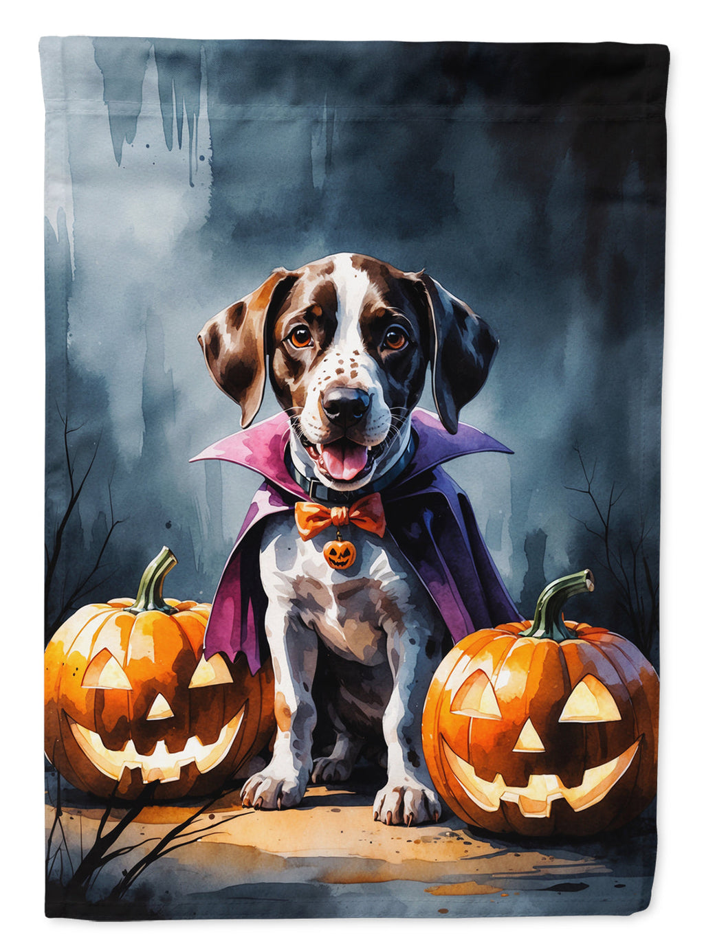 German Shorthaired Pointer Puppy Halloween House Flag 28x40 Porch Sleeve Pole Decorative Outside Yard Banner Artwork Wall Hanging, Polyester