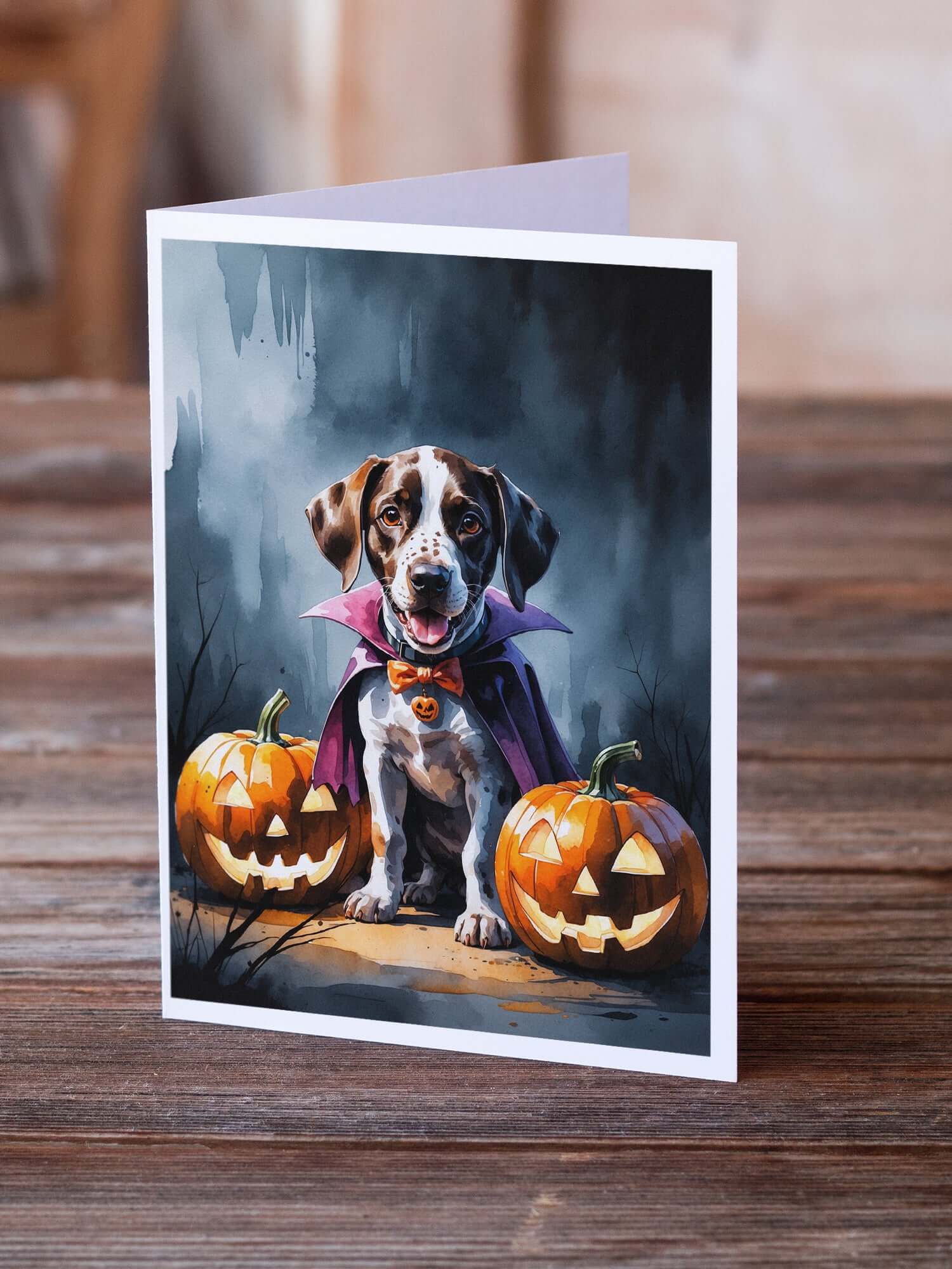 German Shorthaired Pointer Puppy Halloween Greeting Cards Pack of 8 Blank Cards with Envelopes Whimsical A7 Size 5x7