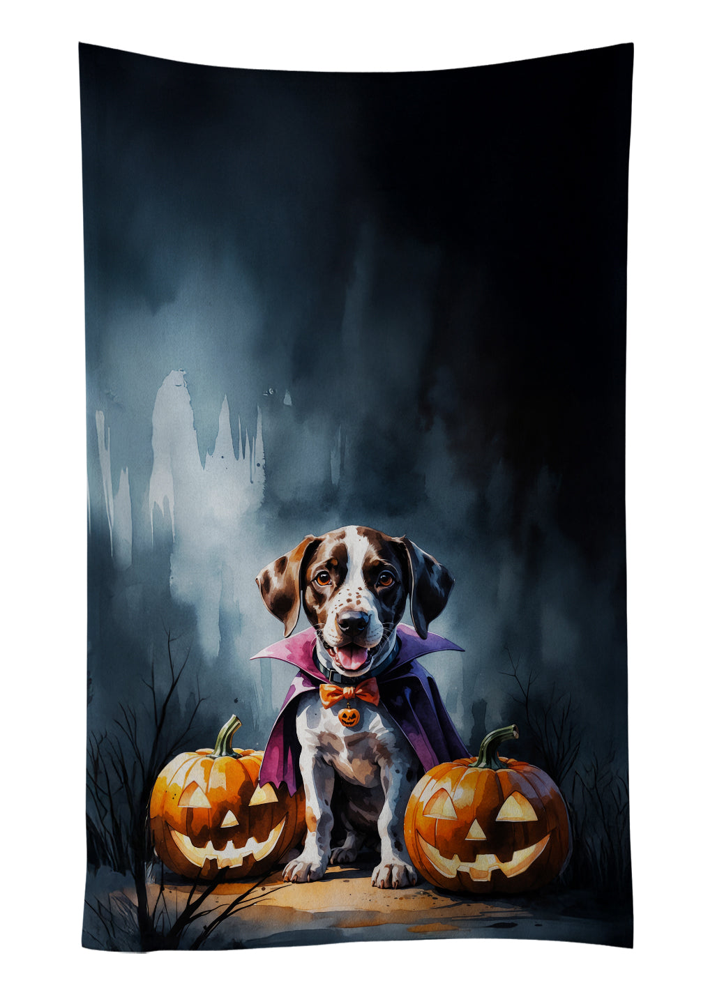 German Shorthaired Pointer Puppy Halloween Kitchen Towel Velour Plush Front and Cotton Loop Back Machine Washable