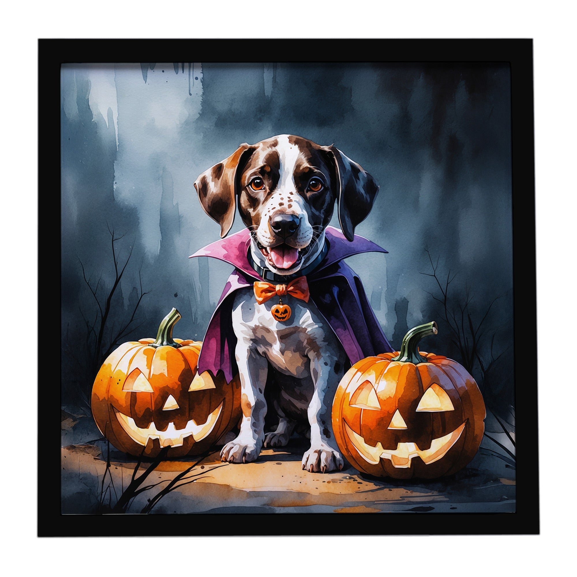 German Shorthaired Pointer Puppy Halloween Framed Metal Print Bathroom, Kitchen, Office, Home Decor Wall Art Ready to Hang, Square, 8X8