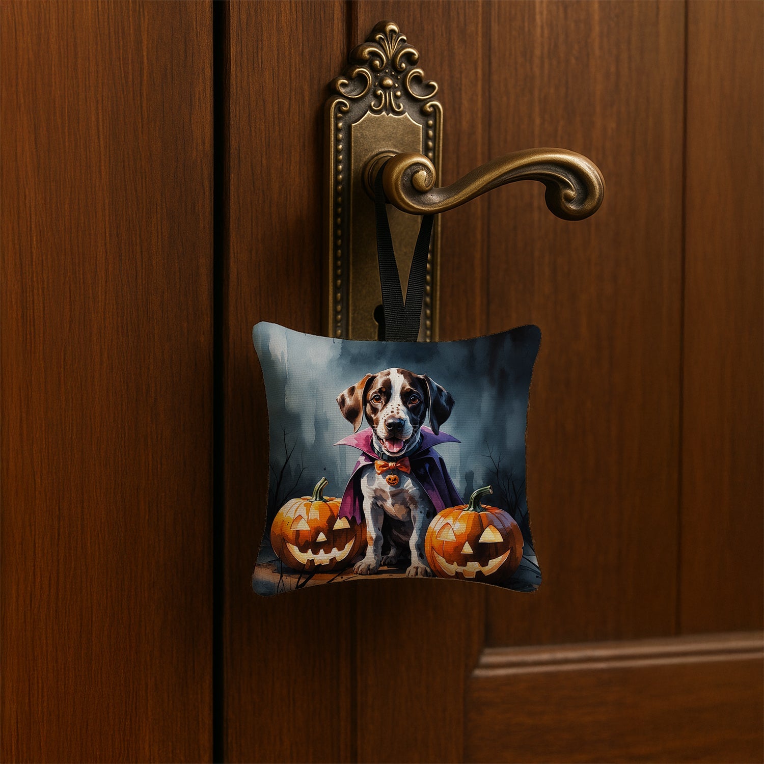 German Shorthaired Pointer Puppy Halloween Hanging Square Fabric Ornament 3.5 × 3.5 Decorative Door-Knob & Tree Hanger, Soft Fabric