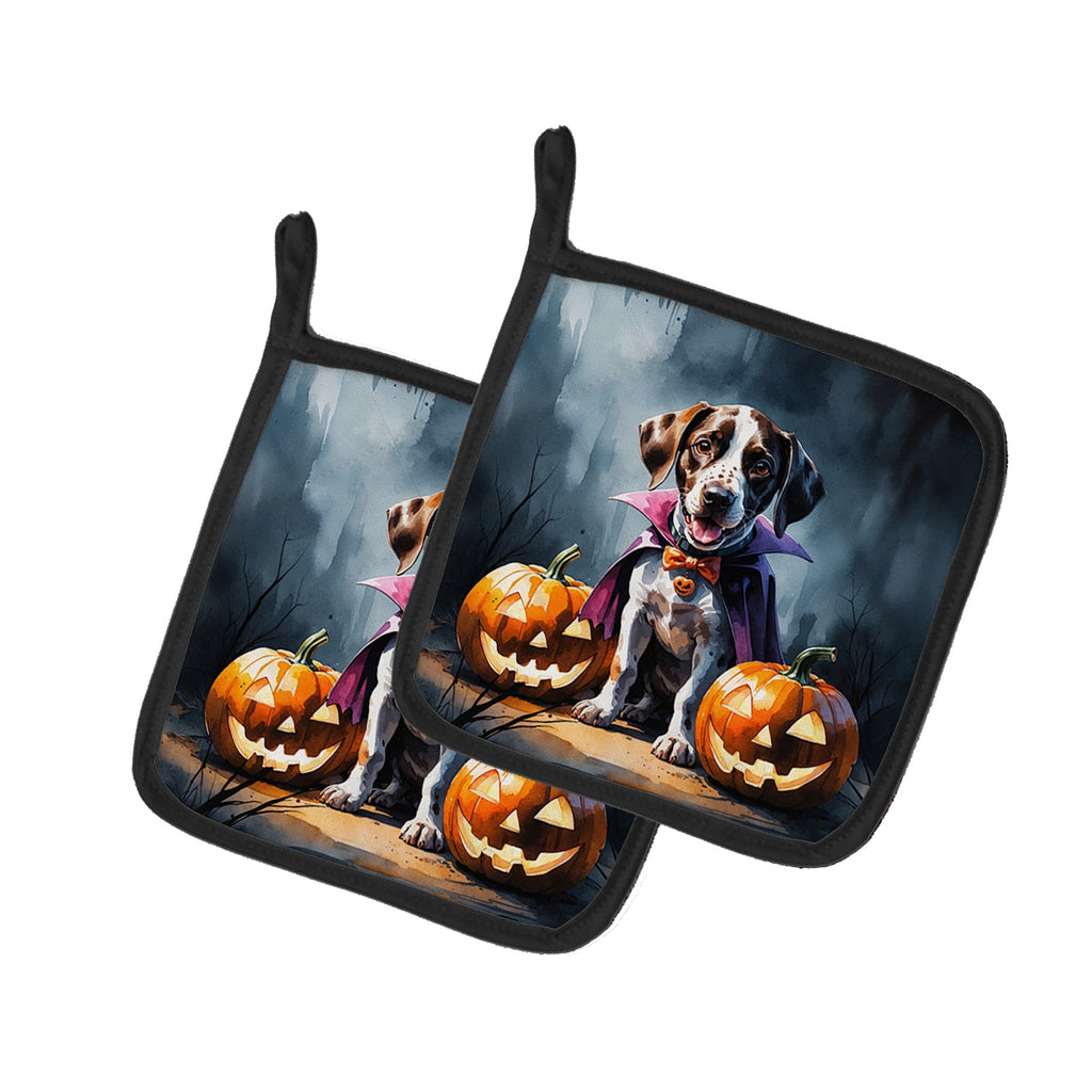 German Shorthaired Pointer Puppy Halloween Pot Holder Set of 2 Heat Resistant Quilted Hot Pads 7.5 x 7.5 Inch, Insulated Kitchen Trivets for Cooking & Baking