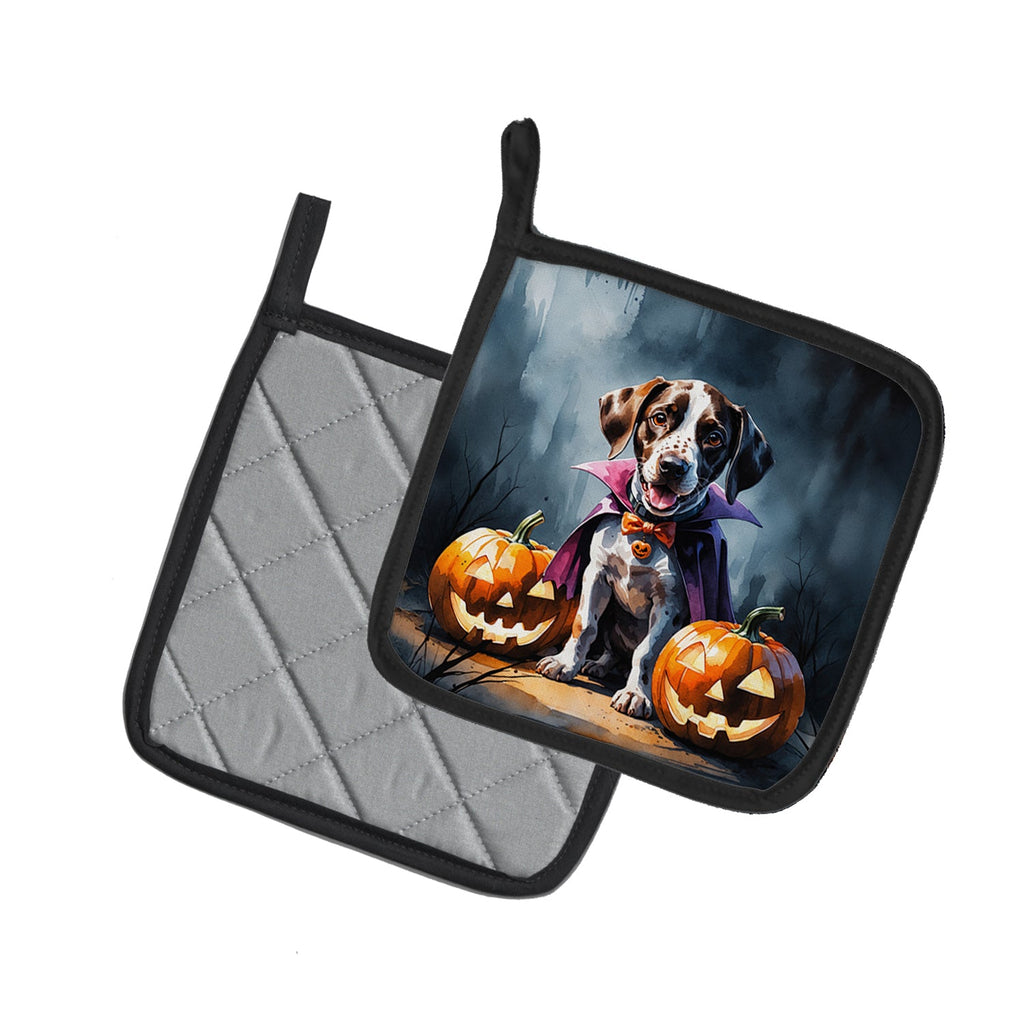 German Shorthaired Pointer Puppy Halloween Pot Holder Set of 2 Heat Resistant Quilted Hot Pads 7.5 x 7.5 Inch, Insulated Kitchen Trivets for Cooking & Baking