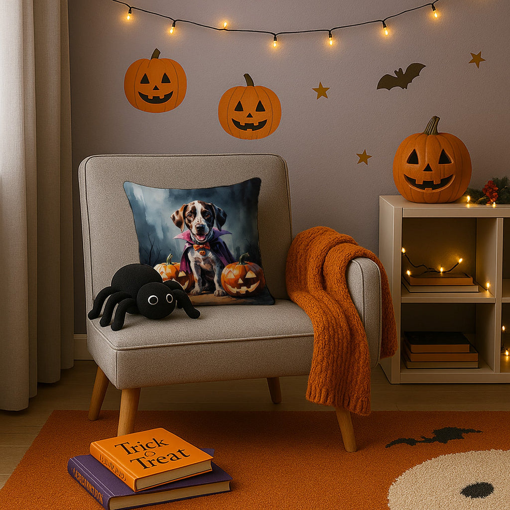German Shorthaired Pointer Puppy Halloween Decorative Throw Pillow 14x14 Indoor Outdoor Accent Cushion, Fabric Cover with Insert for Sofa, Bed, Porch & Living Room