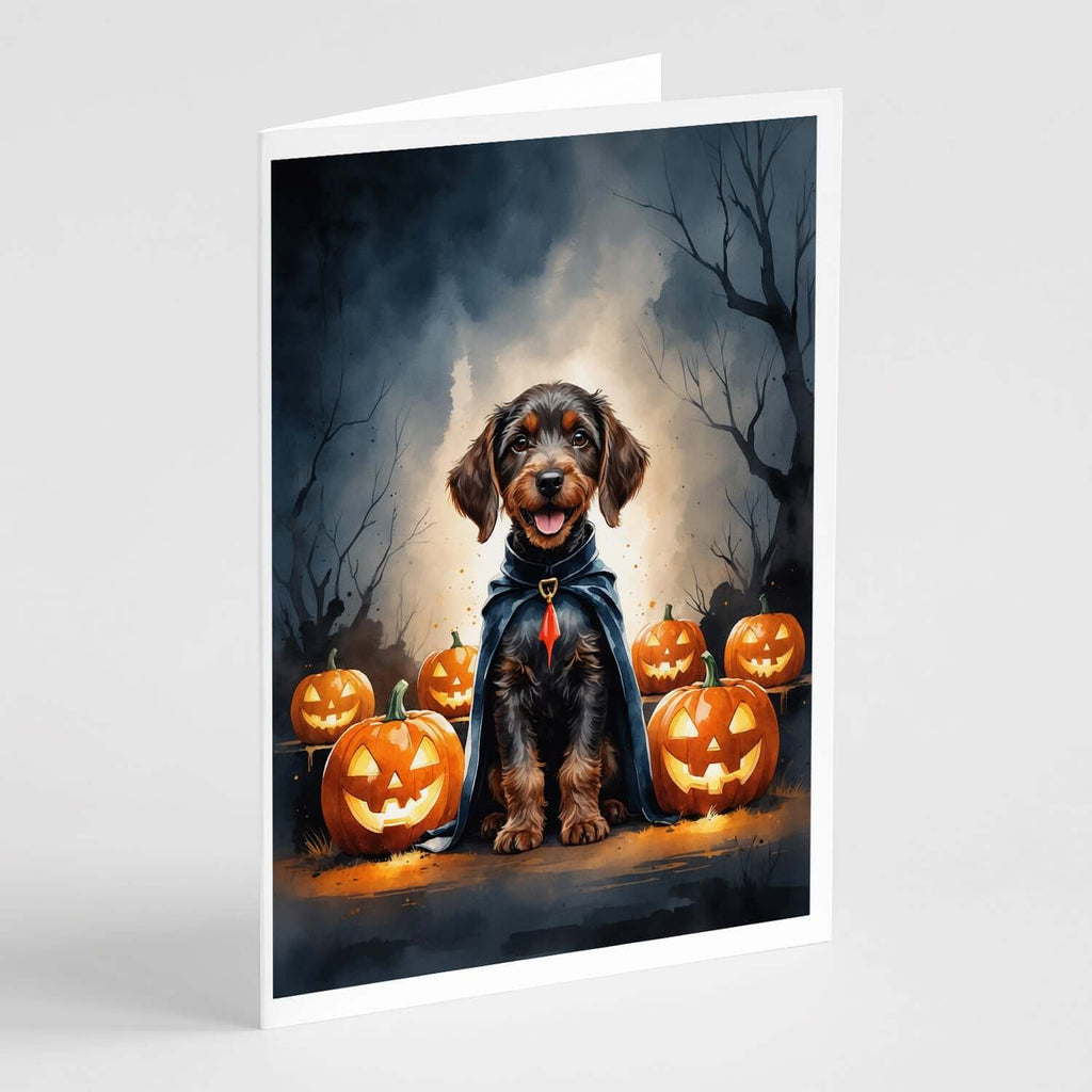 German Wirehaired Pointer Puppy Halloween Greeting Cards Pack of 8 Blank Cards with Envelopes Whimsical A7 Size 5x7