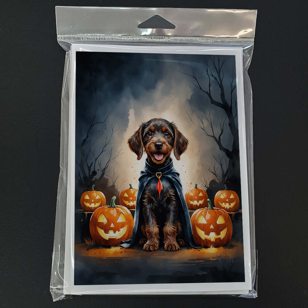 German Wirehaired Pointer Puppy Halloween Greeting Cards Pack of 8 Blank Cards with Envelopes Whimsical A7 Size 5x7
