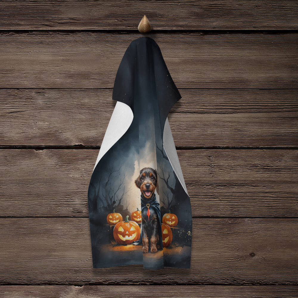 German Wirehaired Pointer Puppy Halloween Kitchen Towel Velour Plush Front and Cotton Loop Back Machine Washable