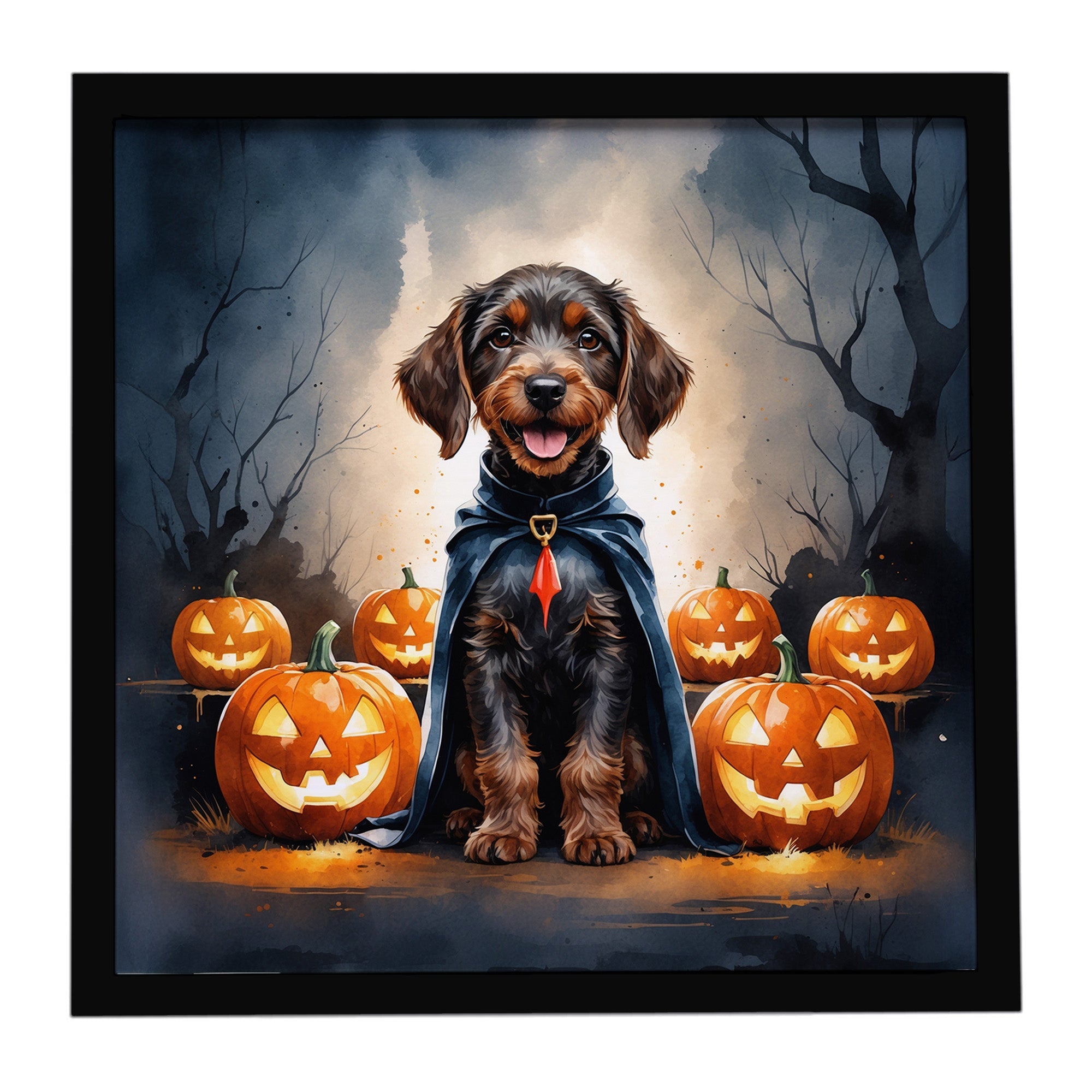 German Wirehaired Pointer Puppy Halloween Framed Metal Print Bathroom, Kitchen, Office, Home Decor Wall Art Ready to Hang, Square, 8X8