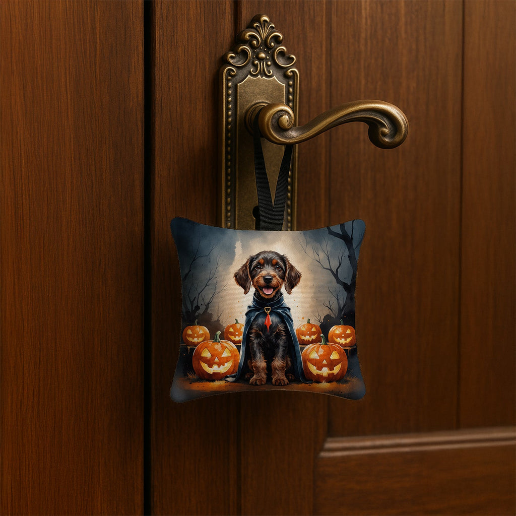 German Wirehaired Pointer Puppy Halloween Hanging Square Fabric Ornament 3.5 × 3.5 Decorative Door-Knob & Tree Hanger, Soft Fabric