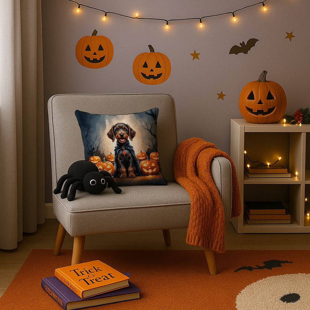 German Wirehaired Pointer Puppy Halloween Decorative Throw Pillow 14x14 Indoor Outdoor Accent Cushion, Fabric Cover with Insert for Sofa, Bed, Porch & Living Room