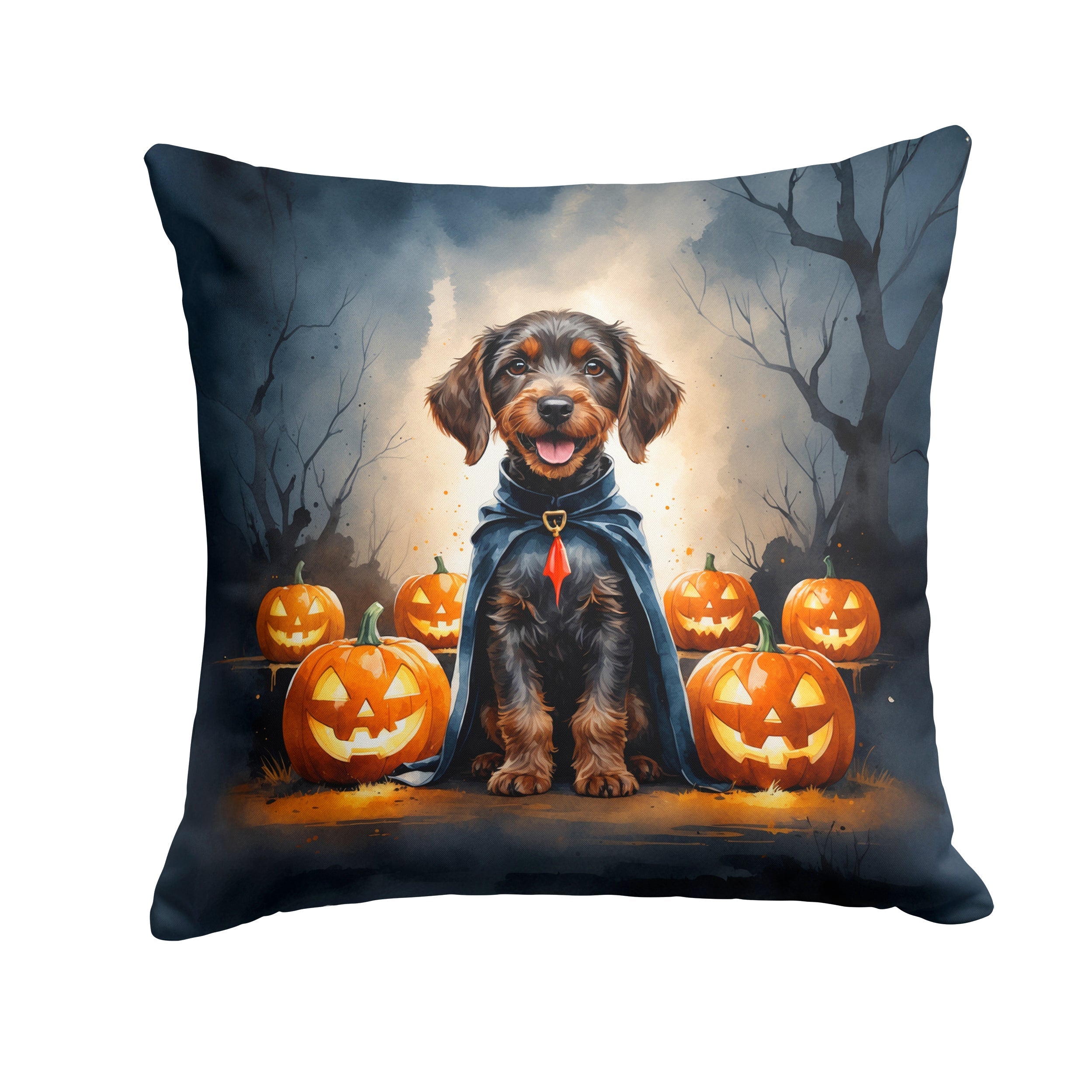 German Wirehaired Pointer Puppy Halloween Decorative Throw Pillow 18x18 Indoor Outdoor Accent Cushion, Fabric Cover with Insert for Sofa, Bed, Porch & Living Room