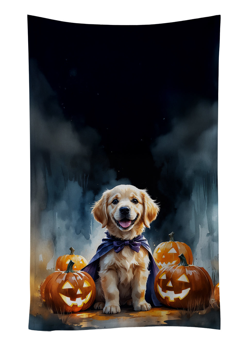 Golden Retriever Puppy Halloween Kitchen Towel Velour Plush Front and Cotton Loop Back Machine Washable