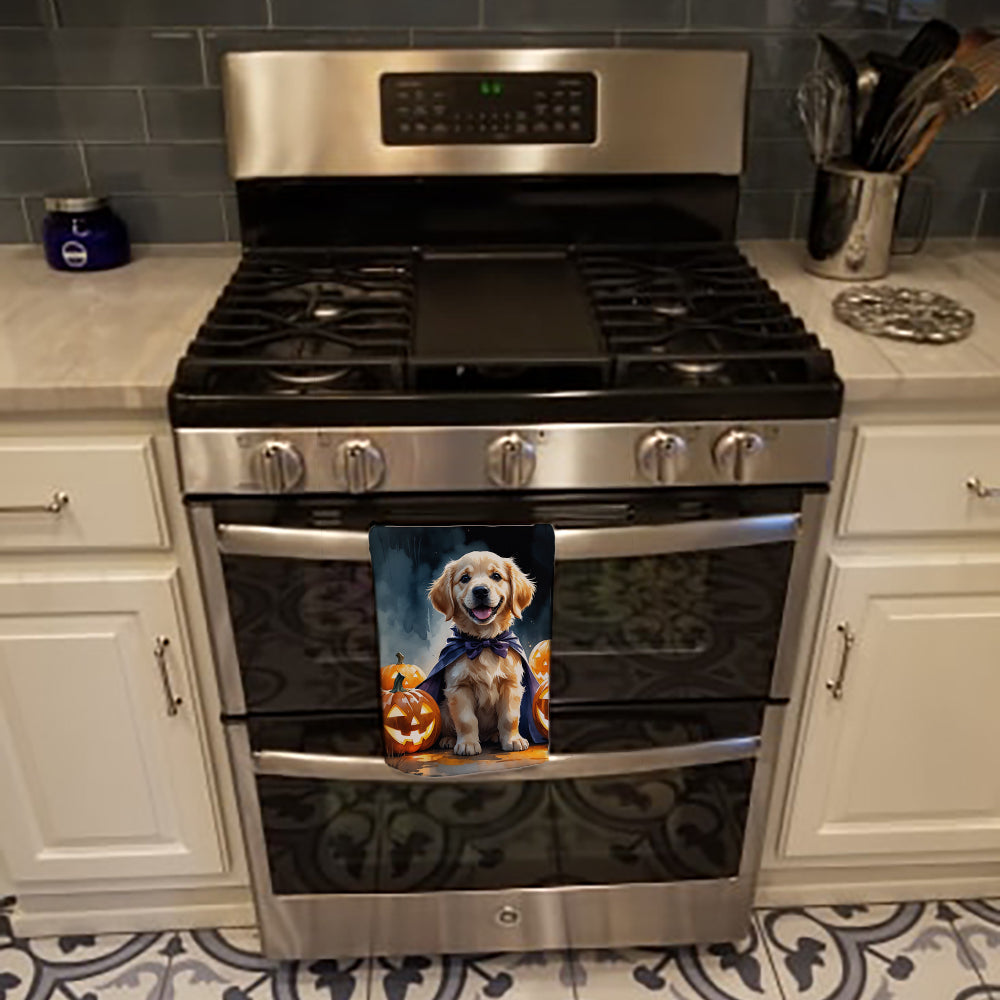 Golden Retriever Puppy Halloween Kitchen Towel Velour Plush Front and Cotton Loop Back Machine Washable