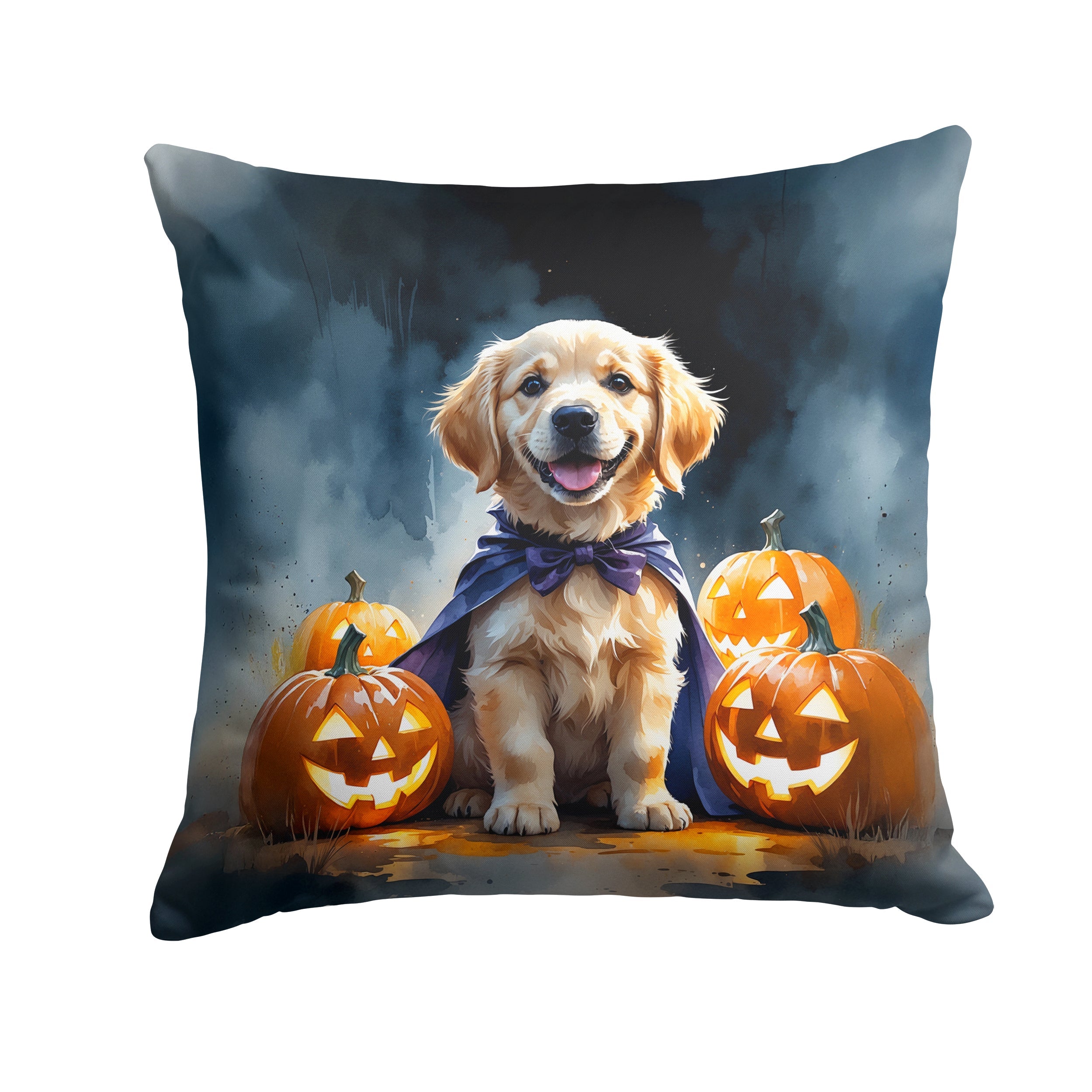 Golden Retriever Puppy Halloween Decorative Throw Pillow 18x18 Indoor Outdoor Accent Cushion, Fabric Cover with Insert for Sofa, Bed, Porch & Living Room