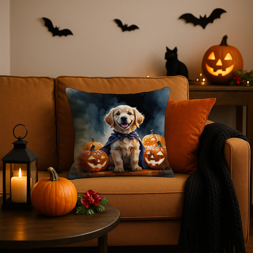 Golden Retriever Puppy Halloween Decorative Throw Pillow 18x18 Indoor Outdoor Accent Cushion, Fabric Cover with Insert for Sofa, Bed, Porch & Living Room