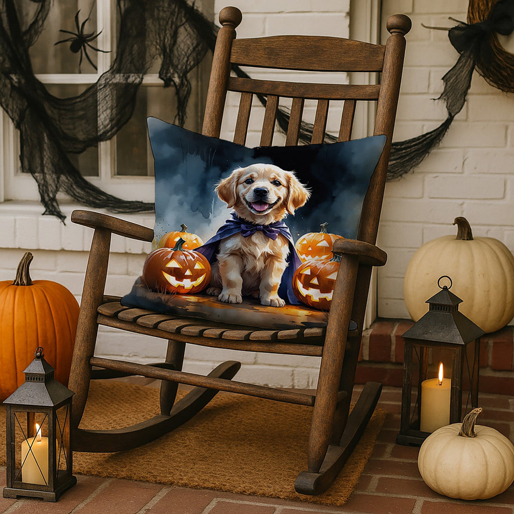 Golden Retriever Puppy Halloween Decorative Throw Pillow 18x18 Indoor Outdoor Accent Cushion, Fabric Cover with Insert for Sofa, Bed, Porch & Living Room
