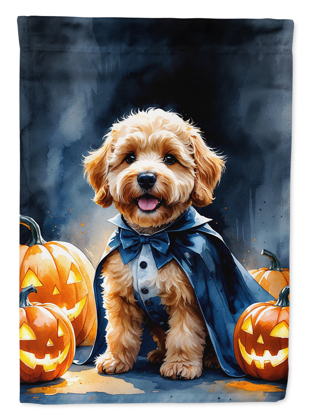 Goldendoodle Puppy Halloween House Flag 28x40 Porch Sleeve Pole Decorative Outside Yard Banner Artwork Wall Hanging, Polyester