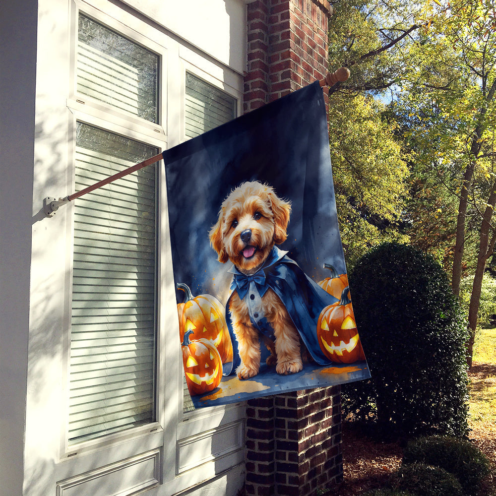Goldendoodle Puppy Halloween House Flag 28x40 Porch Sleeve Pole Decorative Outside Yard Banner Artwork Wall Hanging, Polyester