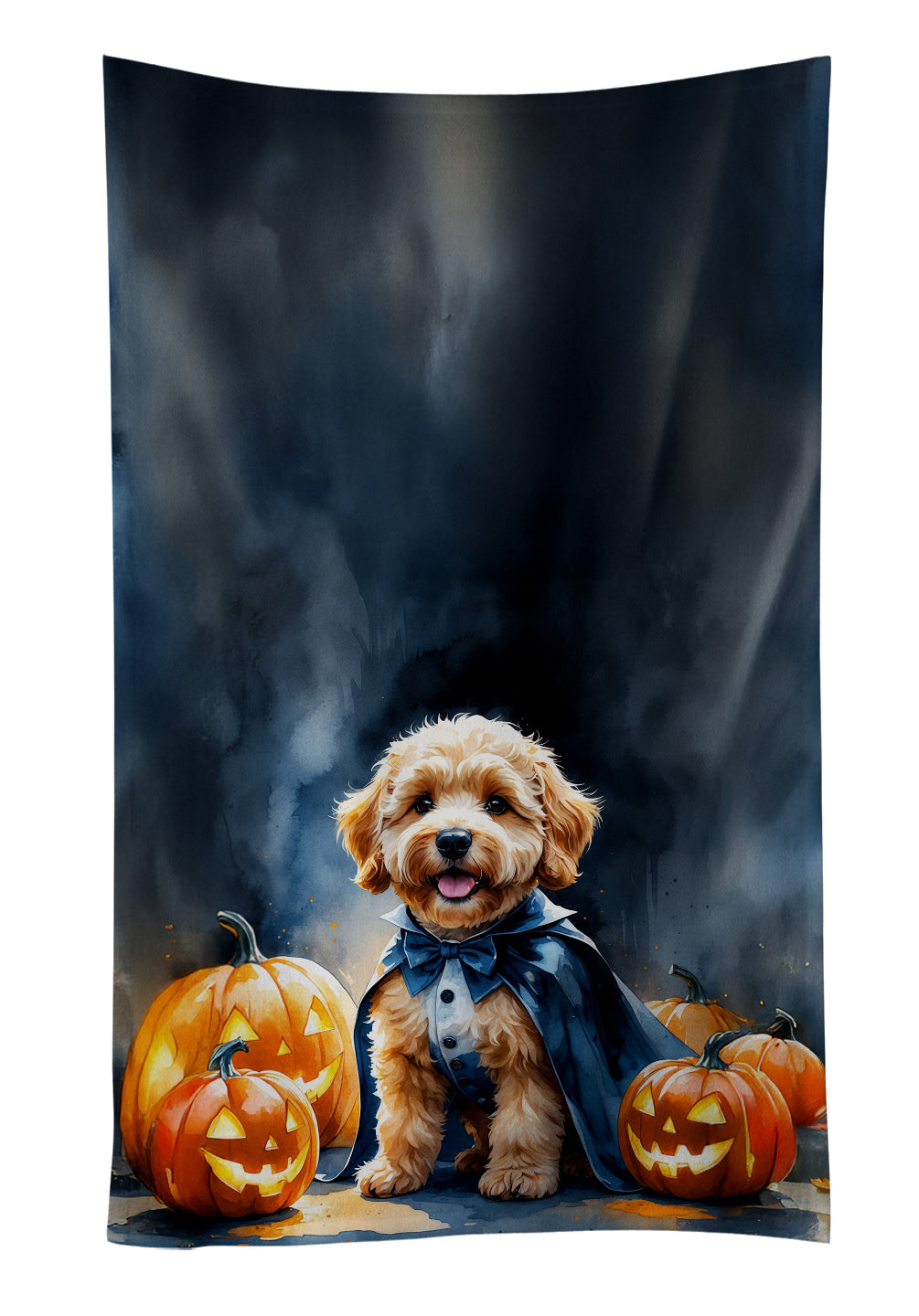 Goldendoodle Puppy Halloween Kitchen Towel Velour Plush Front and Cotton Loop Back Machine Washable