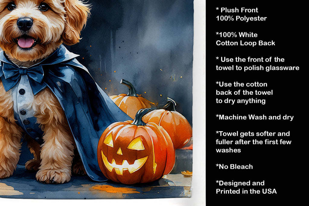 Goldendoodle Puppy Halloween Kitchen Towel Velour Plush Front and Cotton Loop Back Machine Washable